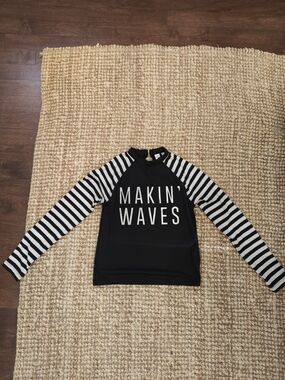 Ideology Black Rash Guard with Black & White Striped Sleeves